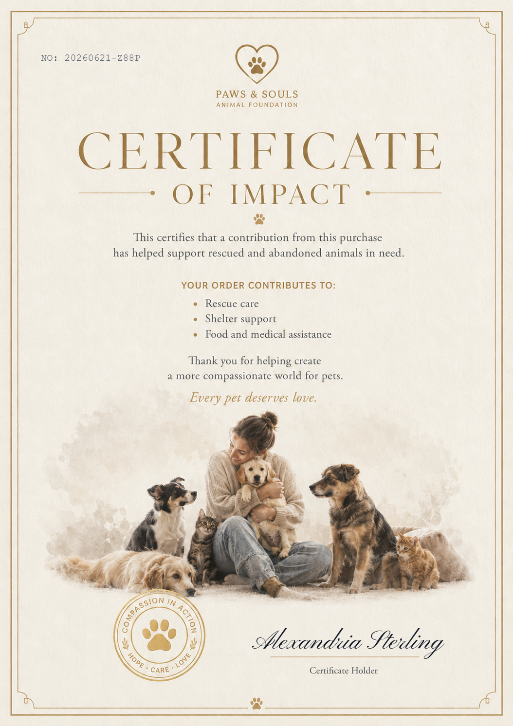 Guardian Certificate of Compassion — official sample
