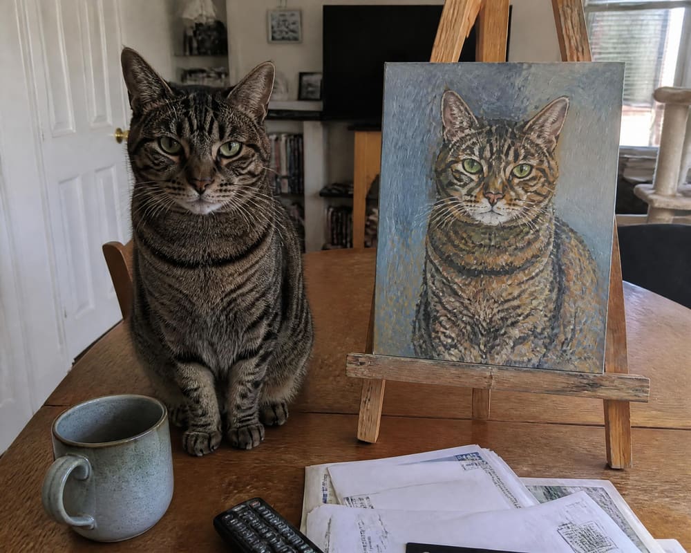 Oil painting pet portrait with the pet