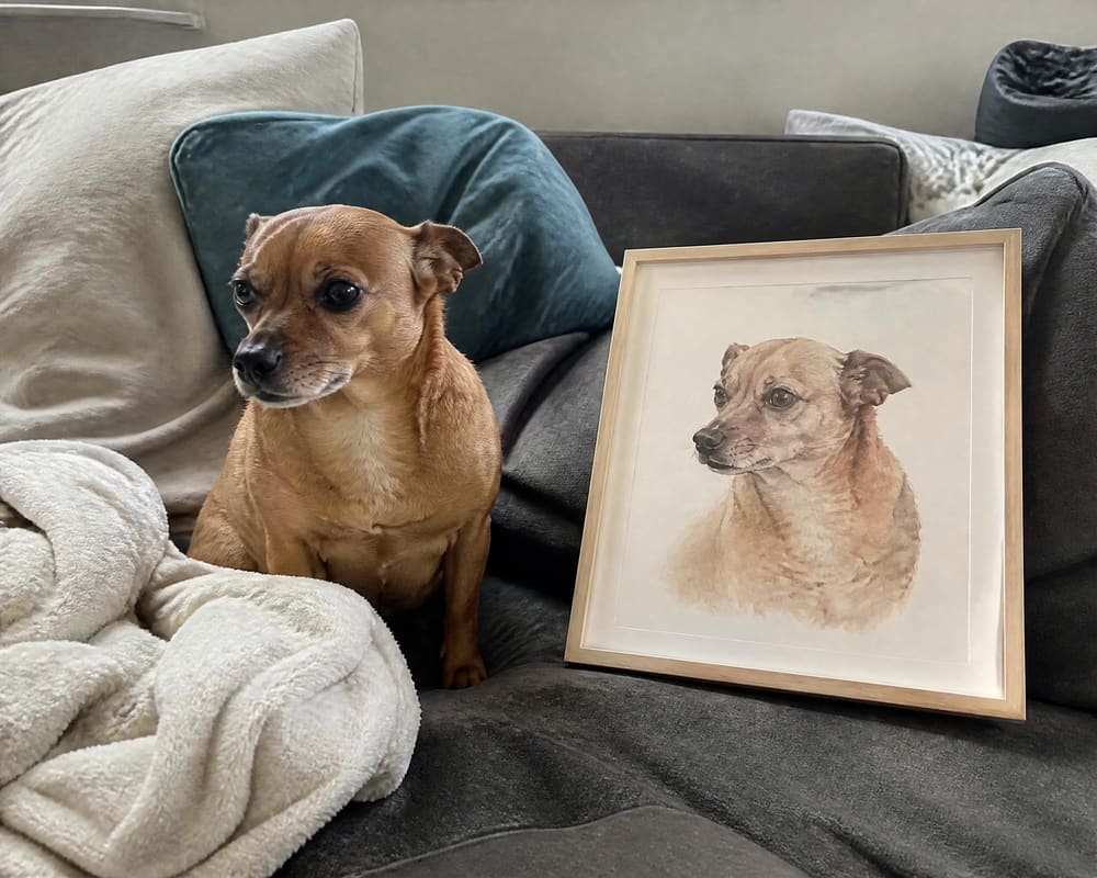 Watercolor pet portrait with the pet