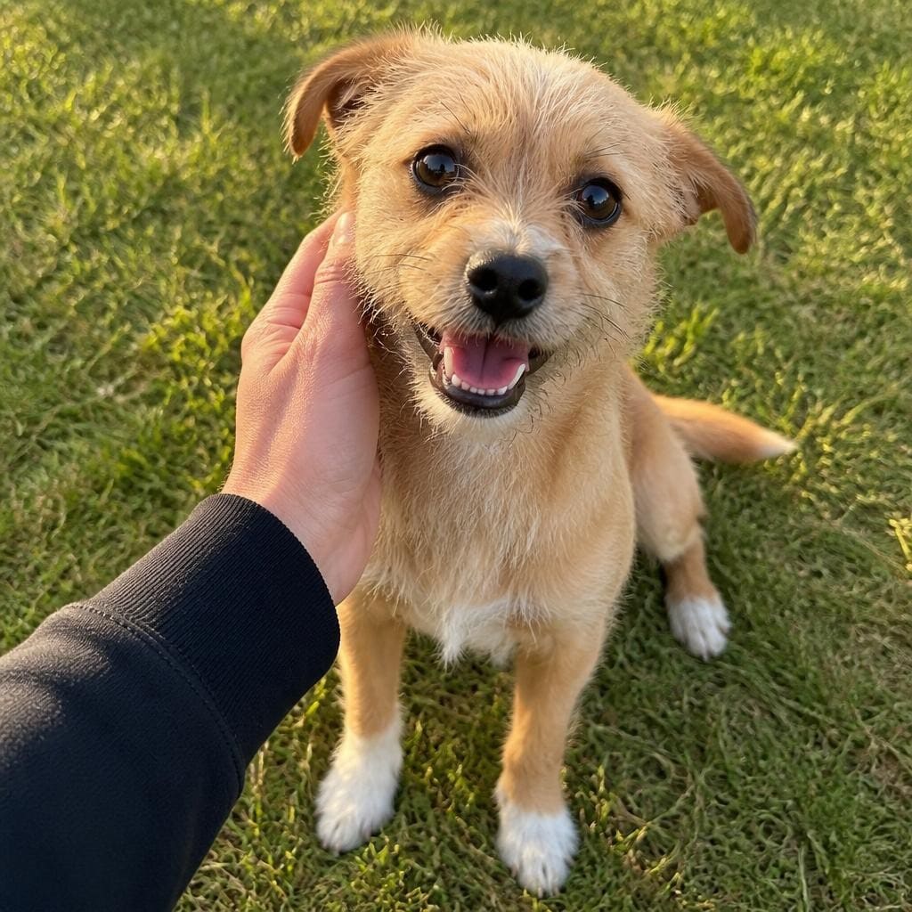 The rescued dog, now healthy and home